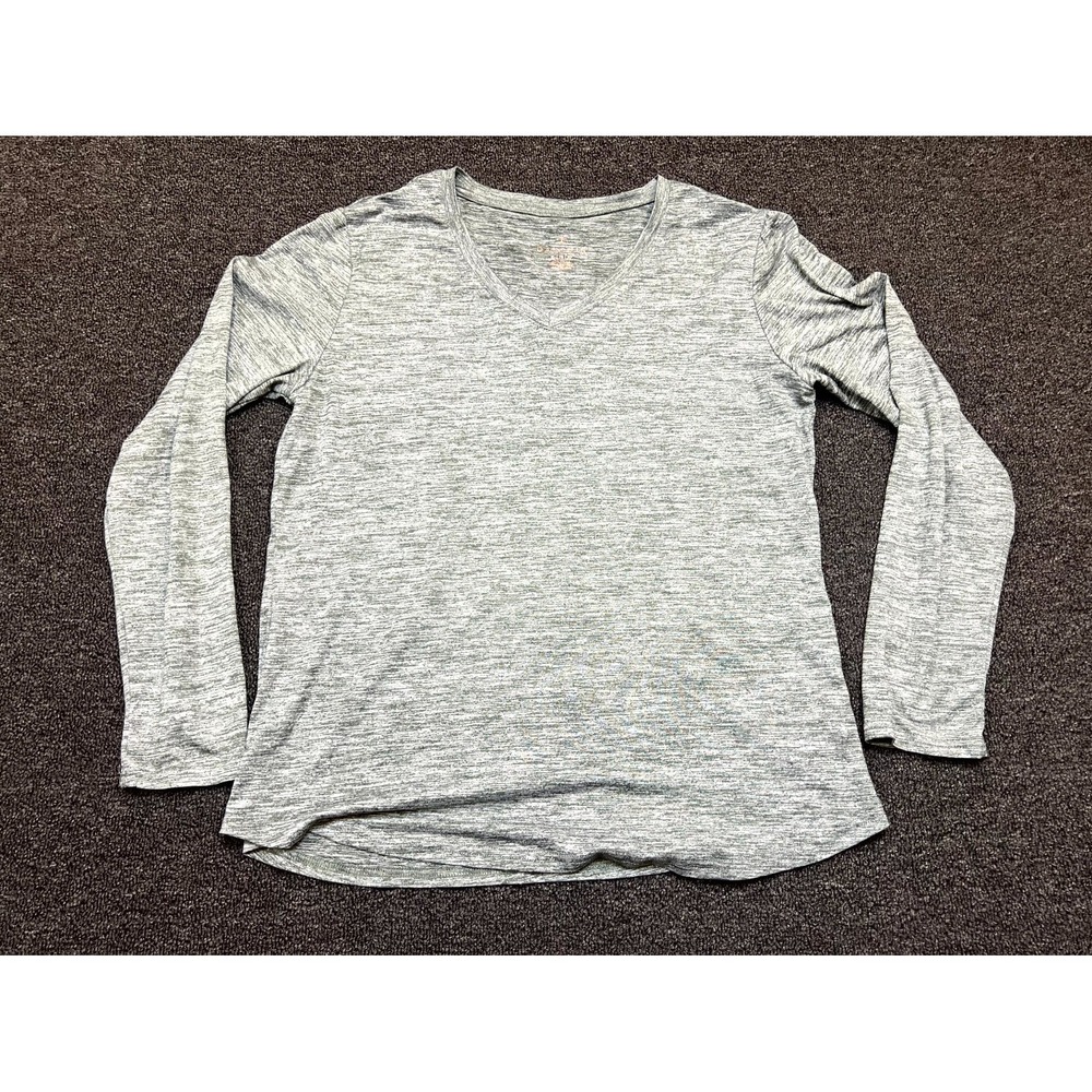 Danskin Top Womens XL Heather Gray Stretch Athletic Workout Long Sleeve V Neck